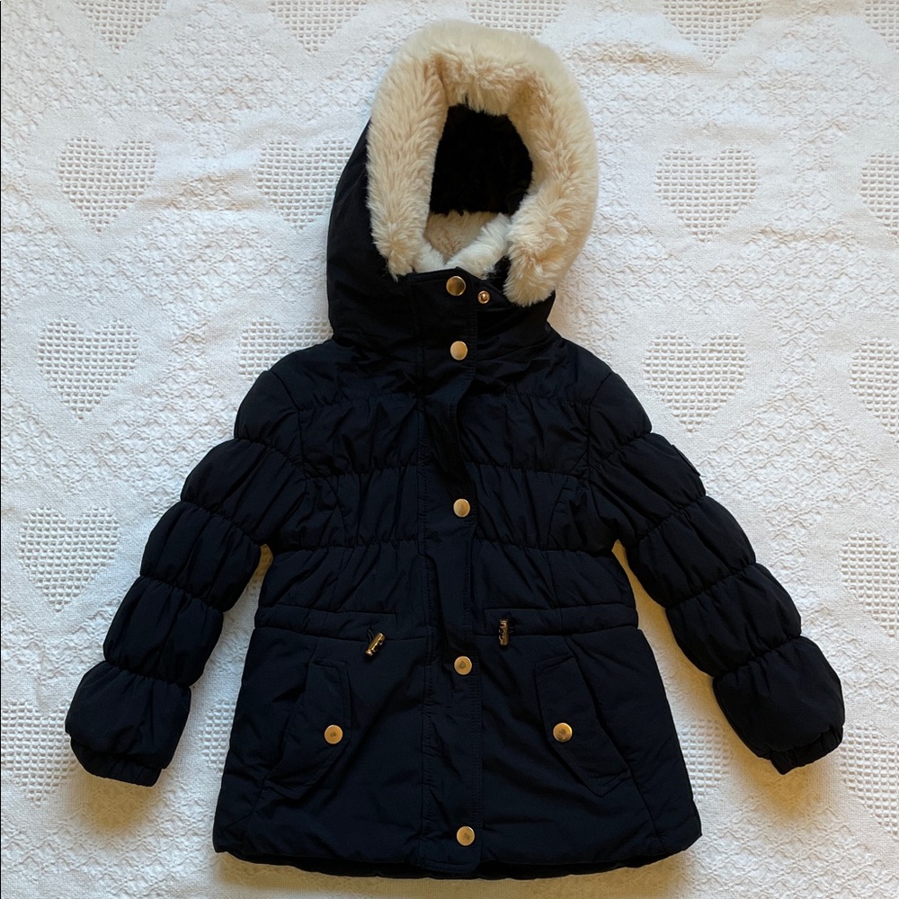 Zero Xposur Girls Black Puffer Coat with Cream Faux Fur